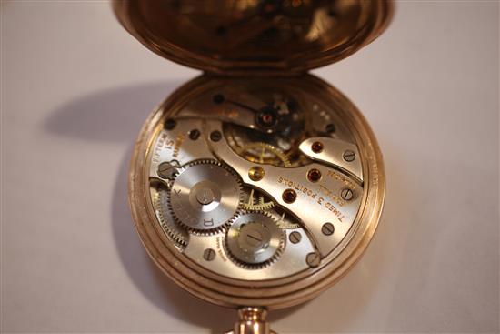 A 1920s 9ct gold Rolex keyless lever half hunter pocket watch,